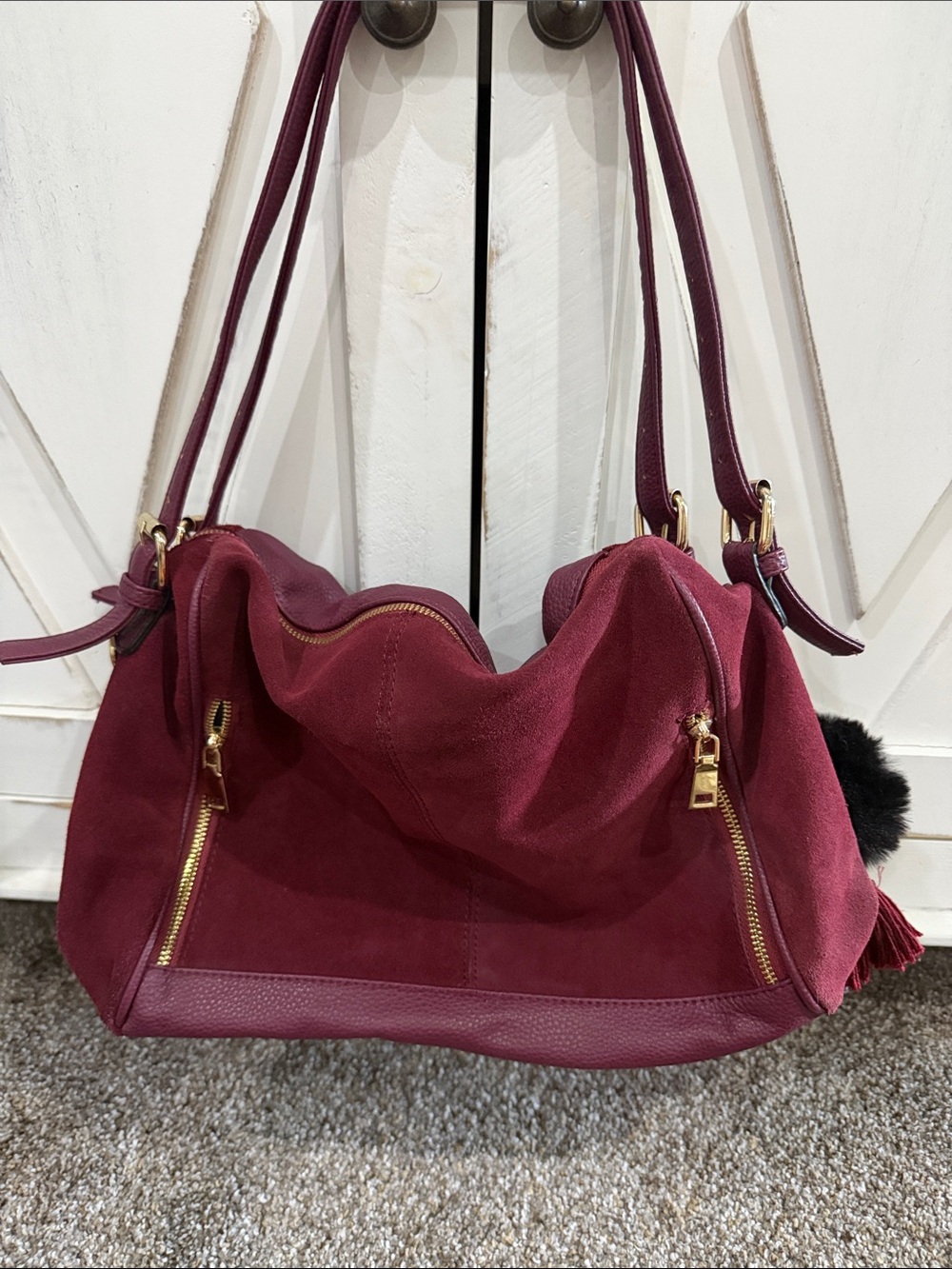 Women's Burgundy Suede Shoulder Bag - Elegant Everyday Tote